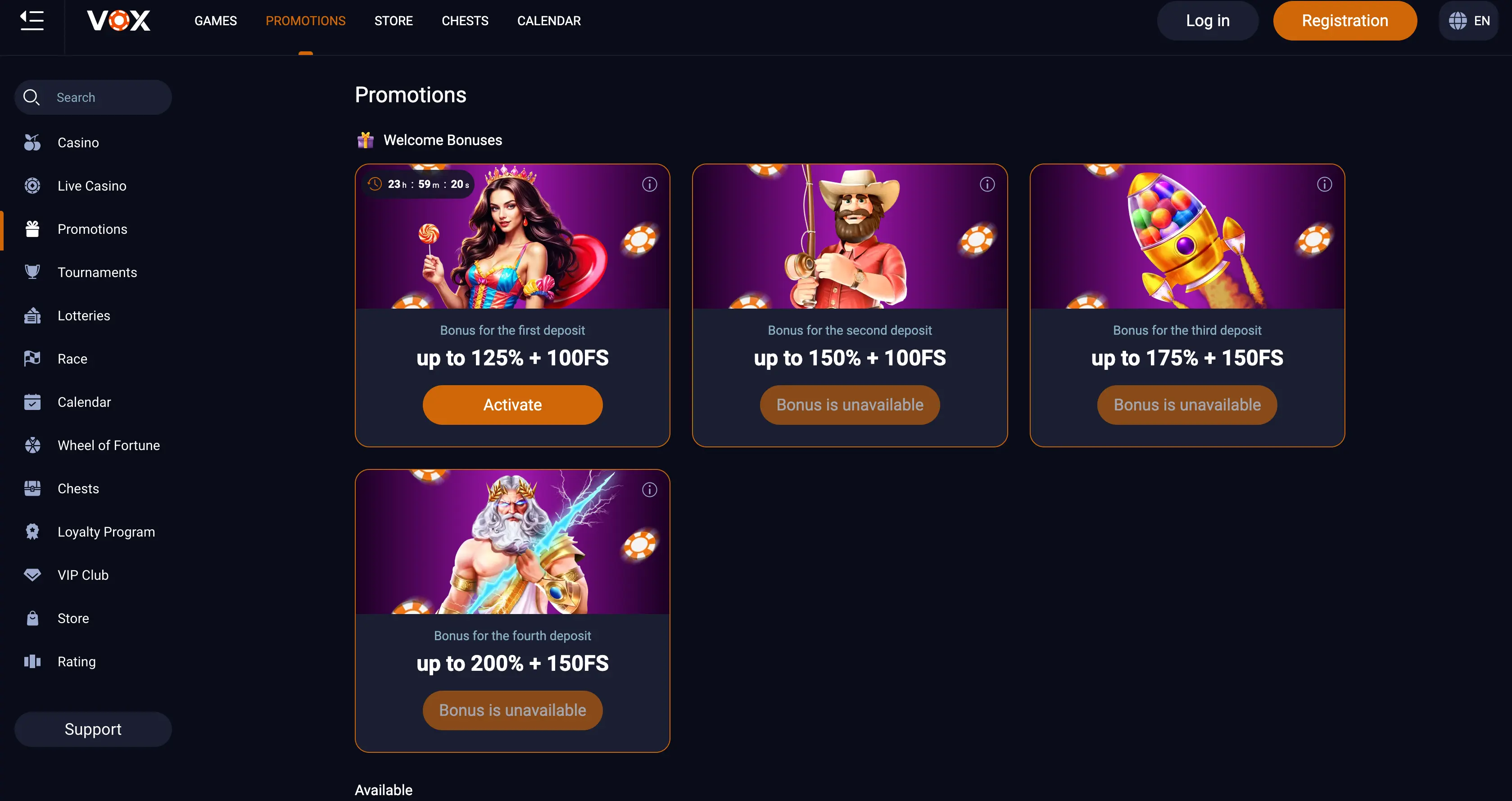 Gry i promocje w Vox Casino